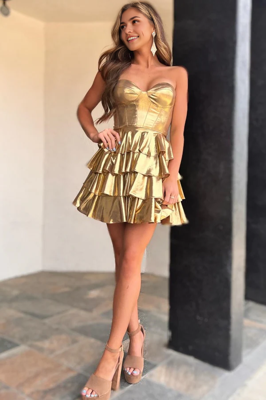 Aimishang Gorgeous A-Line Strapless Sleeveless Tiered Ruffles Homecoming Dress Short Graduation Dress Mini Evening Dress Birthday Party Dress