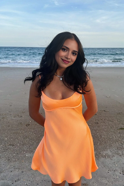 Aimishang Sweetheart Spaghetti Straps Satin Short Homecoming Dress Lovely Graduation Dress Cute Birthday Party Dress