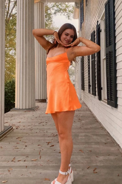 Aimishang Sweetheart Spaghetti Straps Satin Short Homecoming Dress Lovely Graduation Dress Cute Birthday Party Dress