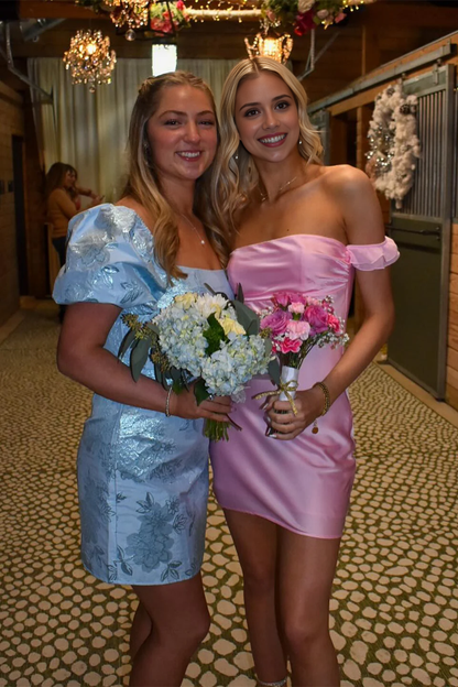 Aimishang Sweet Off the Shoulder Satin Sheath Short Homecoming Dress Lovely Graduation Dress Cute Birthday Party Dress