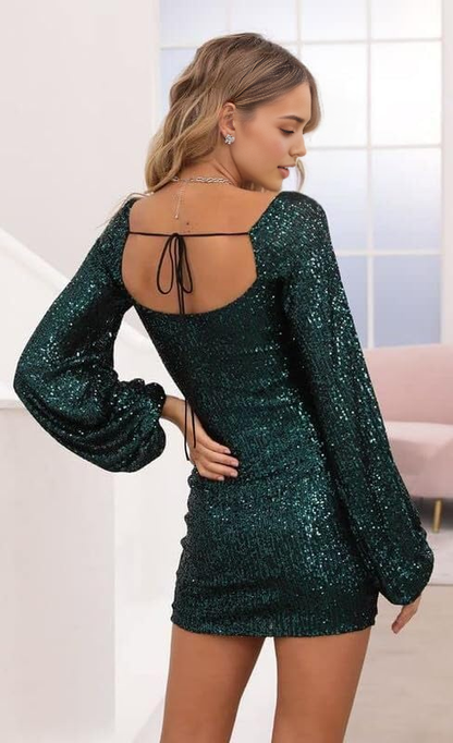 Aimishang Fashion Long Sleeves Homecoming Dress Sparkly Graduation Dress Charming Birthday Party Dress