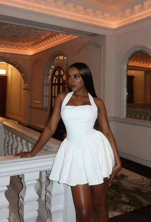 Aimishang A Line Halter Homecoming Dress Simple Graduation Dress Short Charming Birthday Party Dress