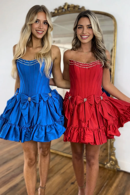 Aimishang Sweet A-line Strapless Short Party Dress with Bow Charming Homecoming Dress Graduation Dress
