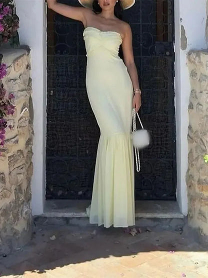 Aimishang Mermaid Yellow Strapless Long Prom Dresses Elegant Evening Party Dress