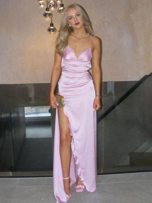 Aimishang Spaghetti Straps Satin Long Prom Dress Elegant Formal Dress Evening Gown Charming Party Dress With Slit
