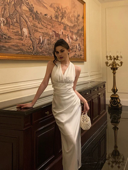 Aimishang Elegant V-neck Long Prom Dress Formal Dress Evening Gown Simple Party Dress