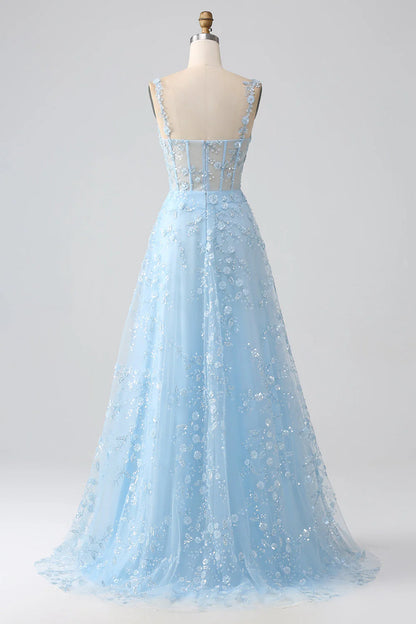 Aimishang A Line Spaghetti Straps Long Prom Dress With Slit Charming Evening Party Dress