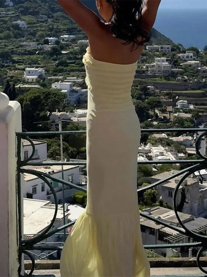 Aimishang Mermaid Yellow Strapless Long Prom Dresses Elegant Evening Party Dress