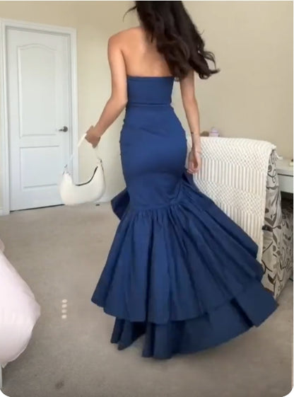 Aimishang Strapless Ruffle Long Prom Dress Charming Evening Party Dress Formal Dress