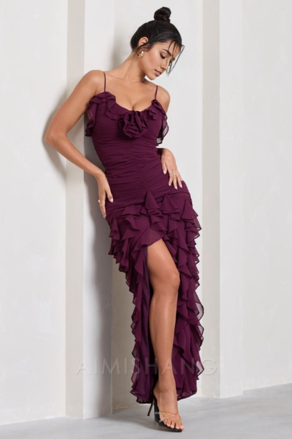 Aimishang Elegant Gowns Evening Dresses Spaghetti Straps Chiffon Ruffle Evening Party Dress