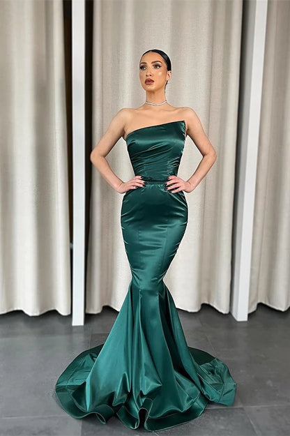 Dark Green Strapless Mermaid Long Evening Dress Off Shoulder Elegant Party Dress Wholesale