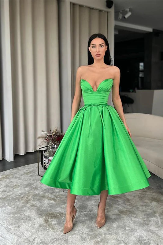 Green Sweetheart A Line Short Evening Dress With Pockets Off Shoulder Sexy Party Dress