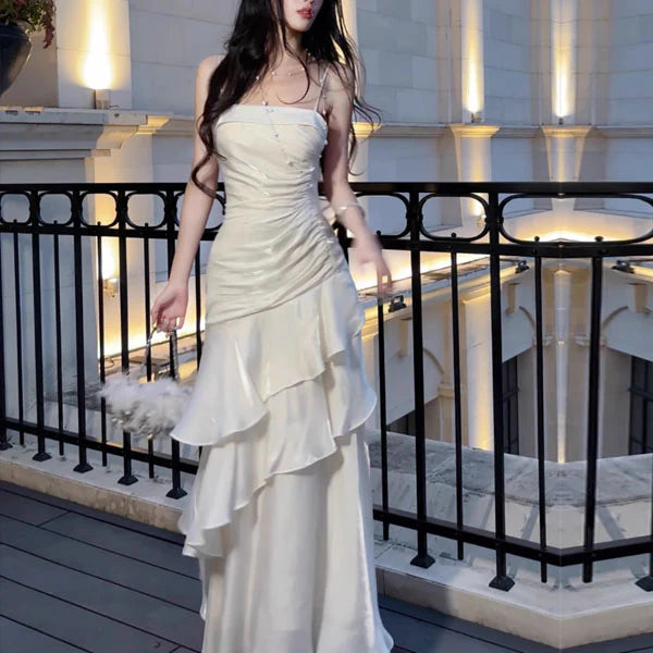 Aimishang Elegant Spaghetti Straps Tiered Ruffles Maxi Dress Long Prom Dress Charming Evening Party Dress Women's Dresses