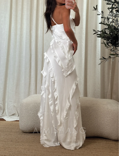 Aimishang Romance Ruffle Dress Blue Long Prom Dress Charming Evening Party Dress Formal Dress