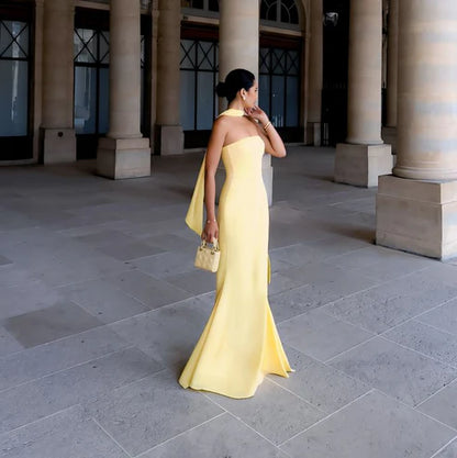 Aimishang Mermaid Strapless Long Prom Dress Formal Dress Yellow Elegant Evening Party Dress