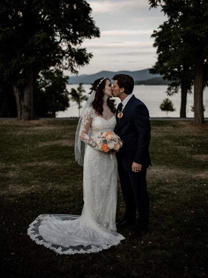 Dreamy Lace Sweetheart Neckline Long Seleeve Mermaid Wedding Dresses Elegant