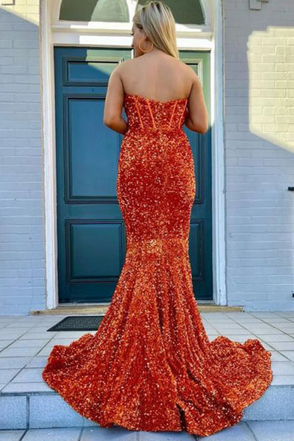 Wholesale Sheath Evening Dress Sweetheart Sequins Prom Dress with Slit