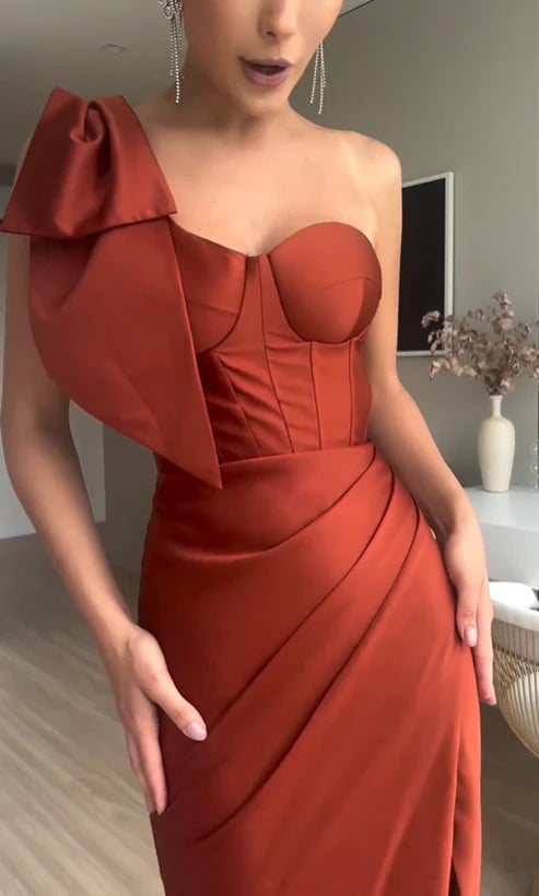 Aimishang One Shoulder Satin Long Prom Dress with Slit Elegant Evening Party Dress Wholesale