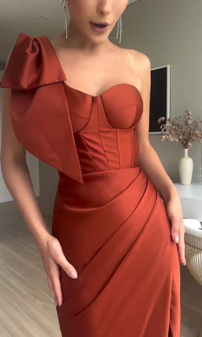 Aimishang One Shoulder Satin Long Prom Dress with Slit Elegant Evening Party Dress Wholesale