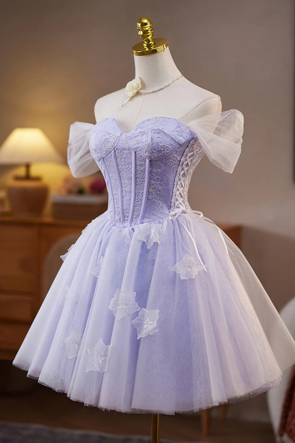 Aimishang Cute A-line Off Shoulder Homecoming Dress With Flowers Sweetheart Graduation Dress Lovely Birthday Party Dress