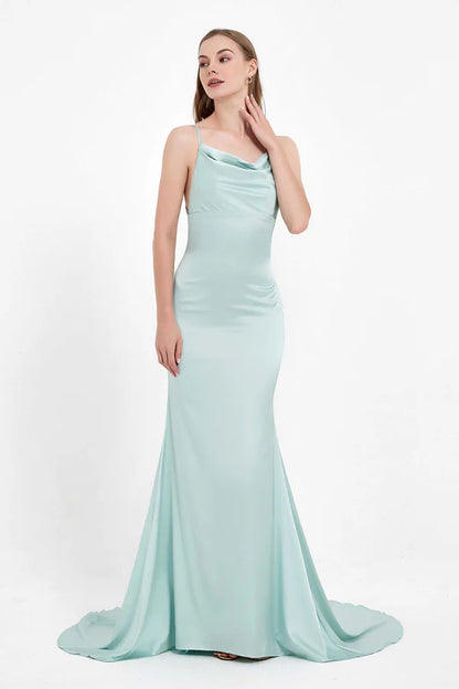 Wholesale Elegant Prom Dresses Cowl Neck Open Back Elegant Satin Dress Evening Dress