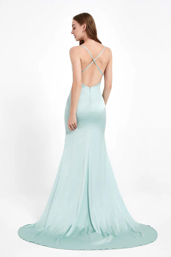 Wholesale Elegant Prom Dresses Cowl Neck Open Back Elegant Satin Dress Evening Dress