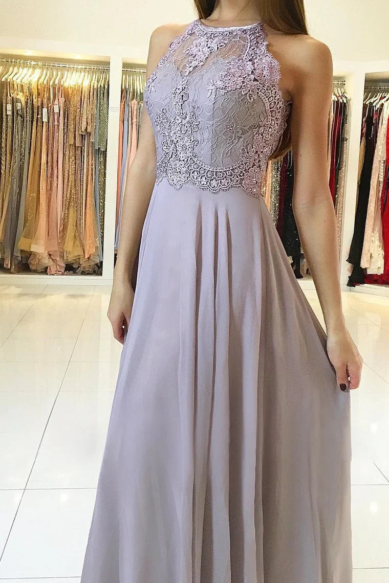 Wholesale Prom Dresses A Line Halter Chiffon With Applique And Beads