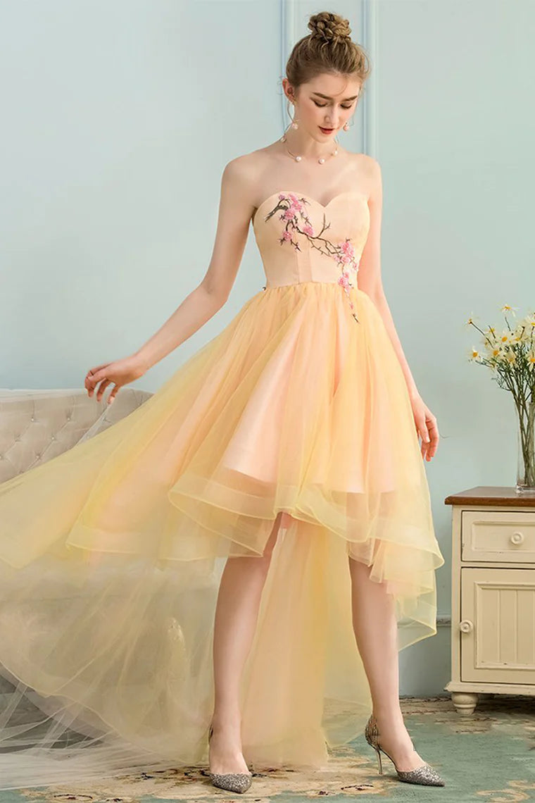 Wholesale A Line Prom Dress High Low Bodice Flowing Satin