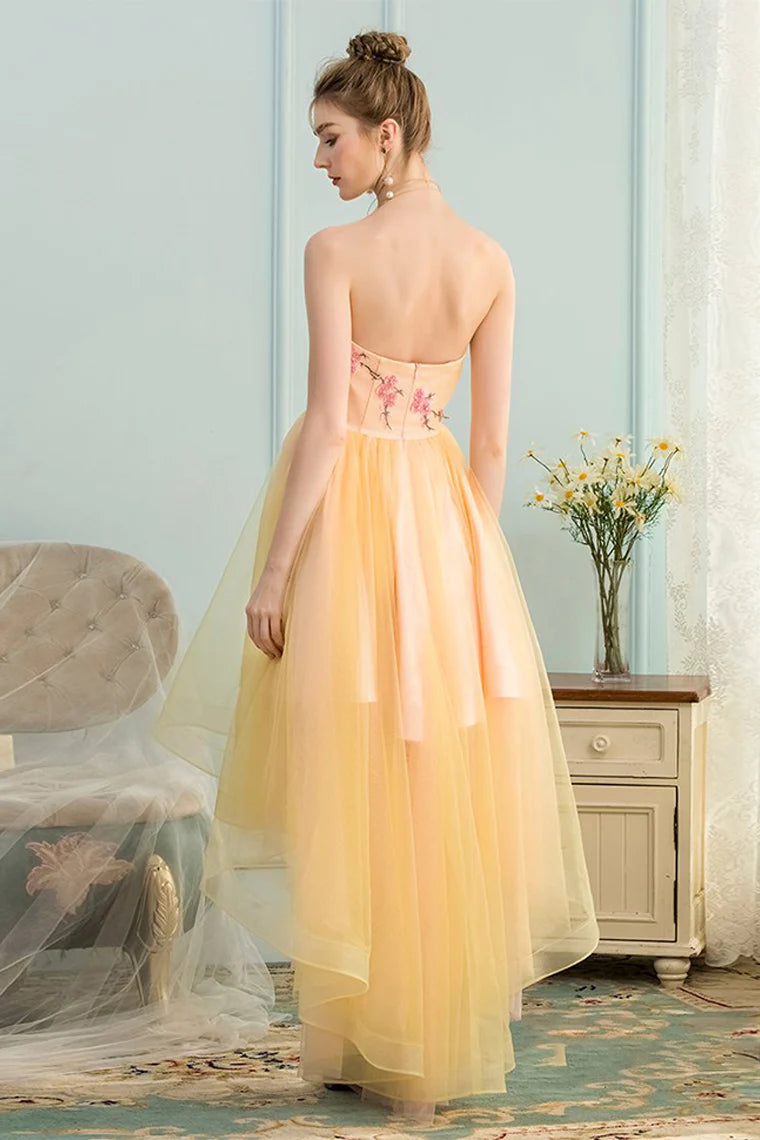 Wholesale A Line Prom Dress High Low Bodice Flowing Satin