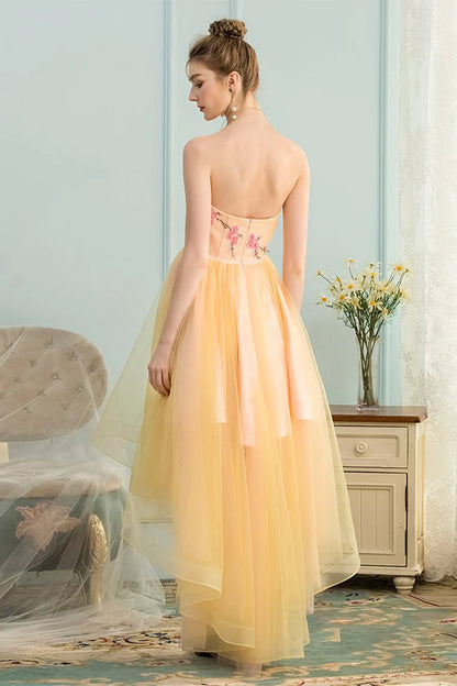 Wholesale A Line Prom Dress High Low Bodice Flowing Satin