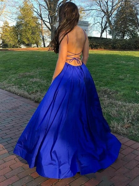 Wholesale Prom Dresses High low V-Neck Spaghetti Straps Open Back Sleeveless Satin