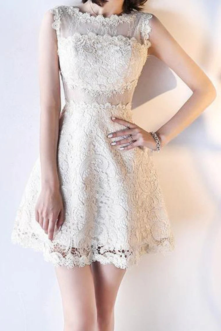 Wholesale A Line Homecoming Dresses Scoop Lace Short/Mini Zipper Up