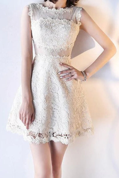 Wholesale A Line Homecoming Dresses Scoop Lace Short/Mini Zipper Up