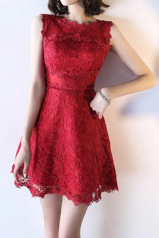 Wholesale A Line Homecoming Dresses Scoop Lace Short/Mini Zipper Up