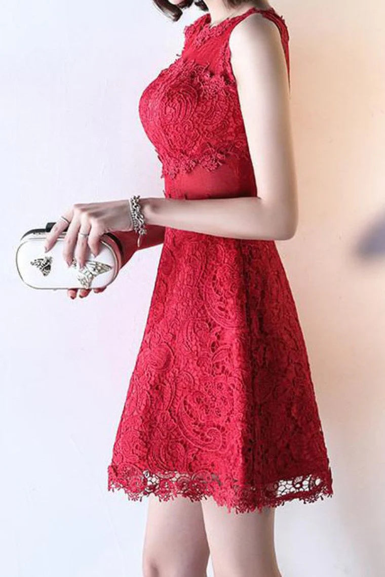 Wholesale A Line Homecoming Dresses Scoop Lace Short/Mini Zipper Up