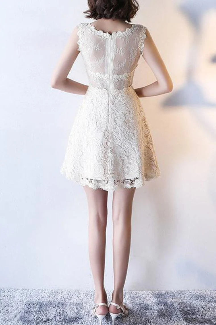 Wholesale A Line Homecoming Dresses Scoop Lace Short/Mini Zipper Up