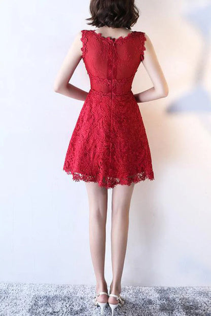 Wholesale A Line Homecoming Dresses Scoop Lace Short/Mini Zipper Up