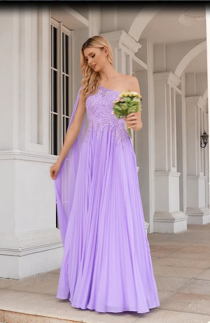 Wholesale Purple One Shoulder Prom Dresses Zipper Up With Bead