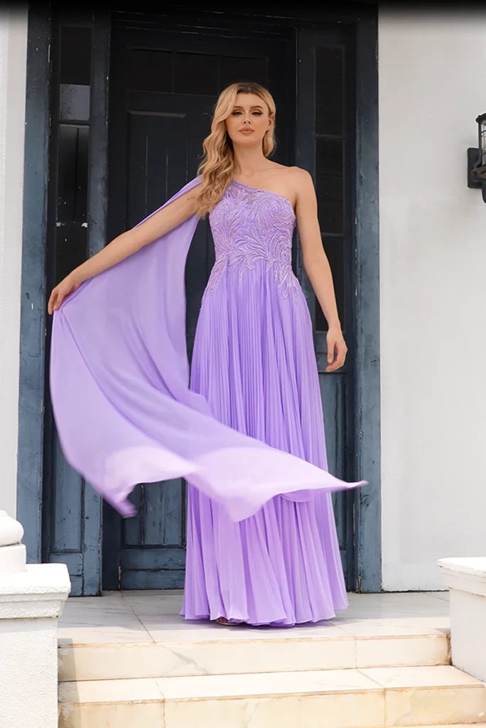 Wholesale Purple One Shoulder Prom Dresses Zipper Up With Bead