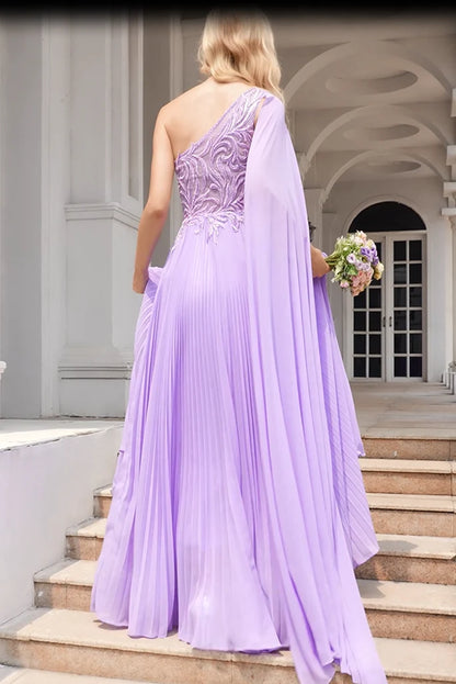 Wholesale Purple One Shoulder Prom Dresses Zipper Up With Bead