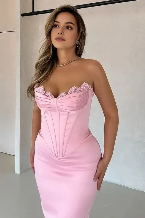 Aimishang Elegant Strapless Sleeveless Wedding Guest Party Dress Charming Long Formal Prom Dress