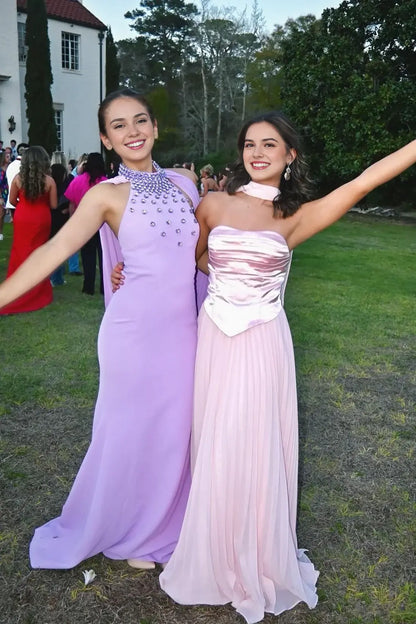 Aimishang Elegant A-Line Strapless Sleeveless Pleated Long Formal Prom Dress Lovely Party Evening Gown
