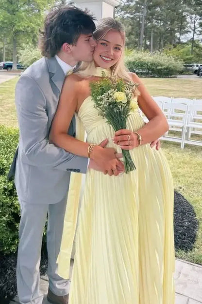 Aimishang Elegant Sweetheart A-Line Strapless Pleated Graduation Party Dress Lovely Long Formal Prom Dress