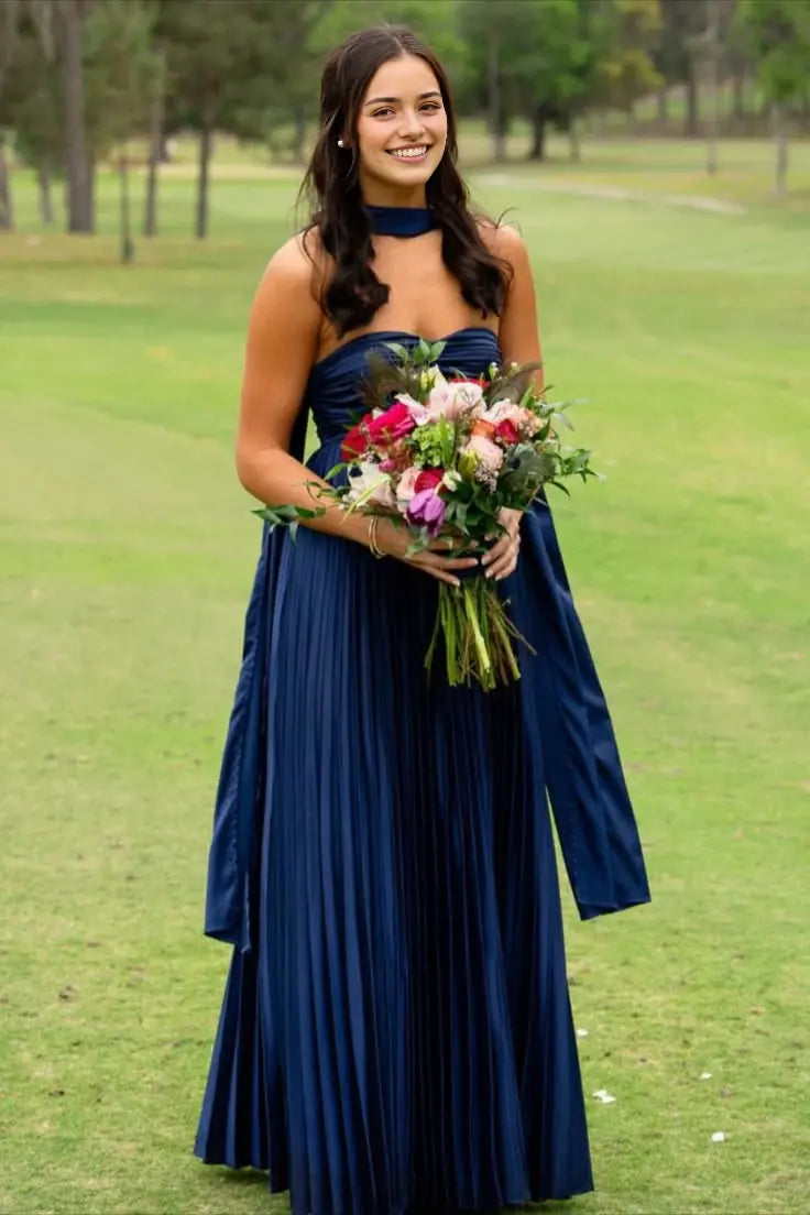 Aimishang Elegant Sweetheart A-Line Strapless Pleated Graduation Party Dress Lovely Long Formal Prom Dress