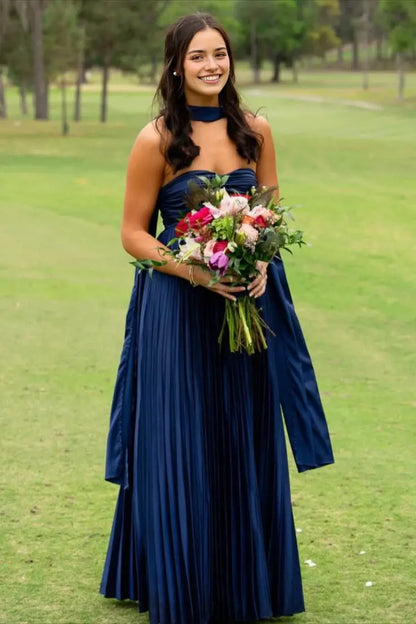 Aimishang Elegant Sweetheart A-Line Strapless Pleated Graduation Party Dress Lovely Long Formal Prom Dress