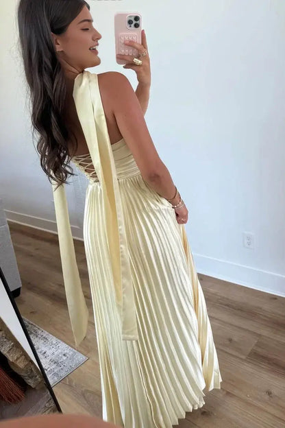 Aimishang Elegant Sweetheart A-Line Strapless Pleated Graduation Party Dress Lovely Long Formal Prom Dress