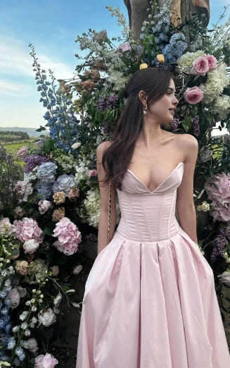 Aimishang Elegant Strapless A Line Sleeveless Party Evening Gown Lovely Long Formal Prom Dress