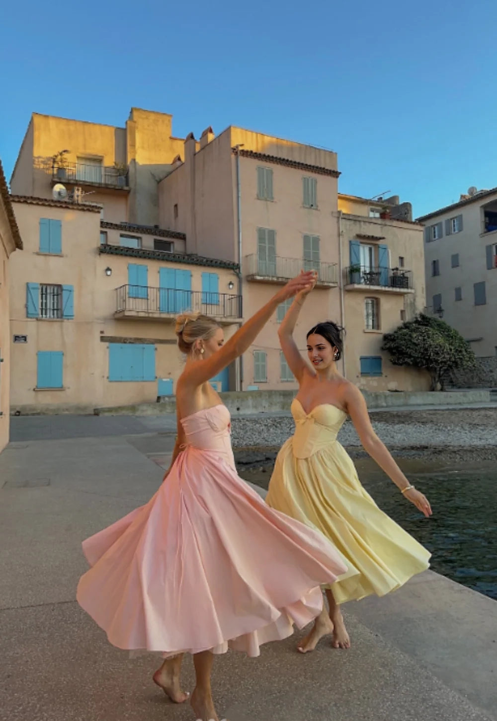 Aimishang Elegant Yellow Pink Sweetheart A-line Strapless Sleeveless Formal Prom Dress Lovely Wedding Guest Party Dress