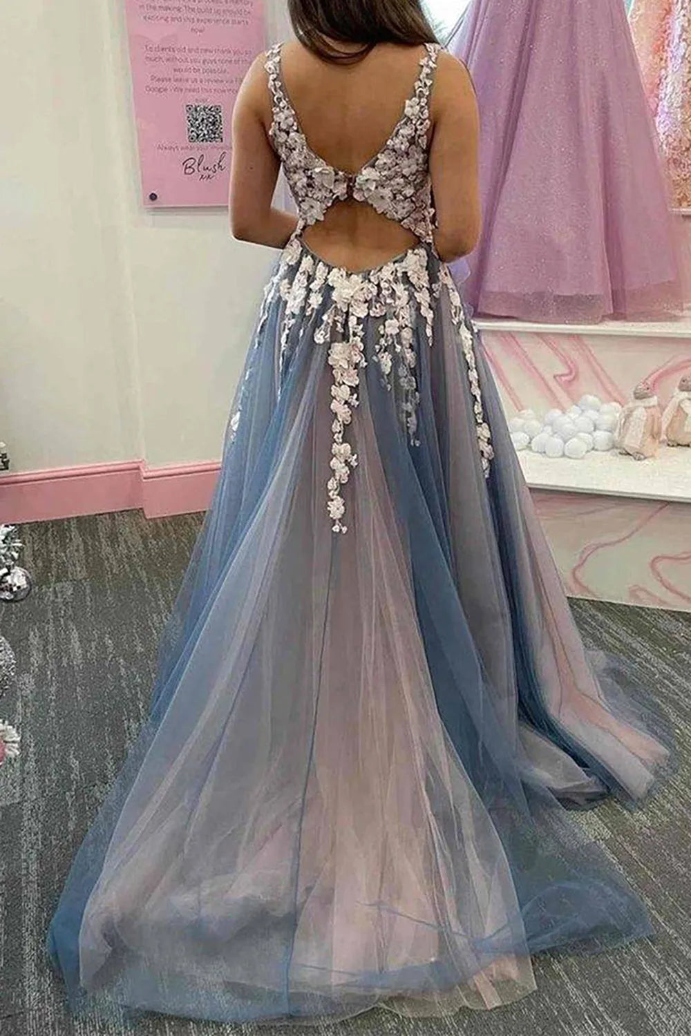 Wholesale Prom Dress A-Line Keyhole Back Tulle with Appliques And Split