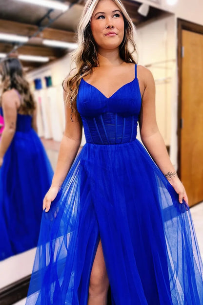 Wholesale Prom Dress Elegant Spaghetti Straps A-Line Tulle with Slit